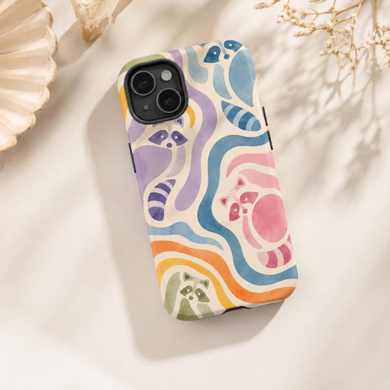 Watercolor Raccoon Phone Case for iPhone 17 16 15 14 13 12 11 Pro Max, Samsung, Google Pixel | Abstract Raccoon Gift for Raccoon Lovers