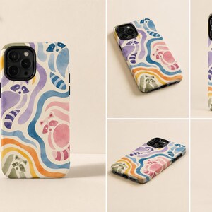 Funda para teléfono con estampado de mapache en acuarela para iPhone 17 16 15 14 13 12 11 Pro Max, Samsung, Google Pixel / Regalo abstracto de mapache para amantes de los mapaches imagen 3