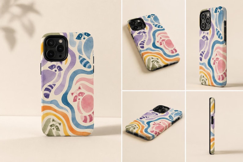 Funda para teléfono con estampado de mapache en acuarela para iPhone 17 16 15 14 13 12 11 Pro Max, Samsung, Google Pixel / Regalo abstracto de mapache para amantes de los mapaches imagen 3