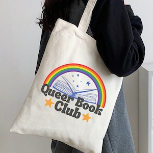 Queer Book Club Tote | Retro LGBTQ Book Canvas Tote Bag, Retro Gift for Queer Book Lover, Librarian, Reading Enthusiast, English Teacher