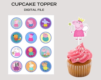 Pig Cupcake Topper, Peppa Cupcake Topper, Pig Birthday Party