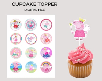 Fairy Peppa Cupcake Topper, Peppa Cupcake Topper, Pig Birthday Party