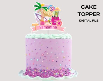 Doll Cake Topper, Pink Doll Topper, Doll Pool Party