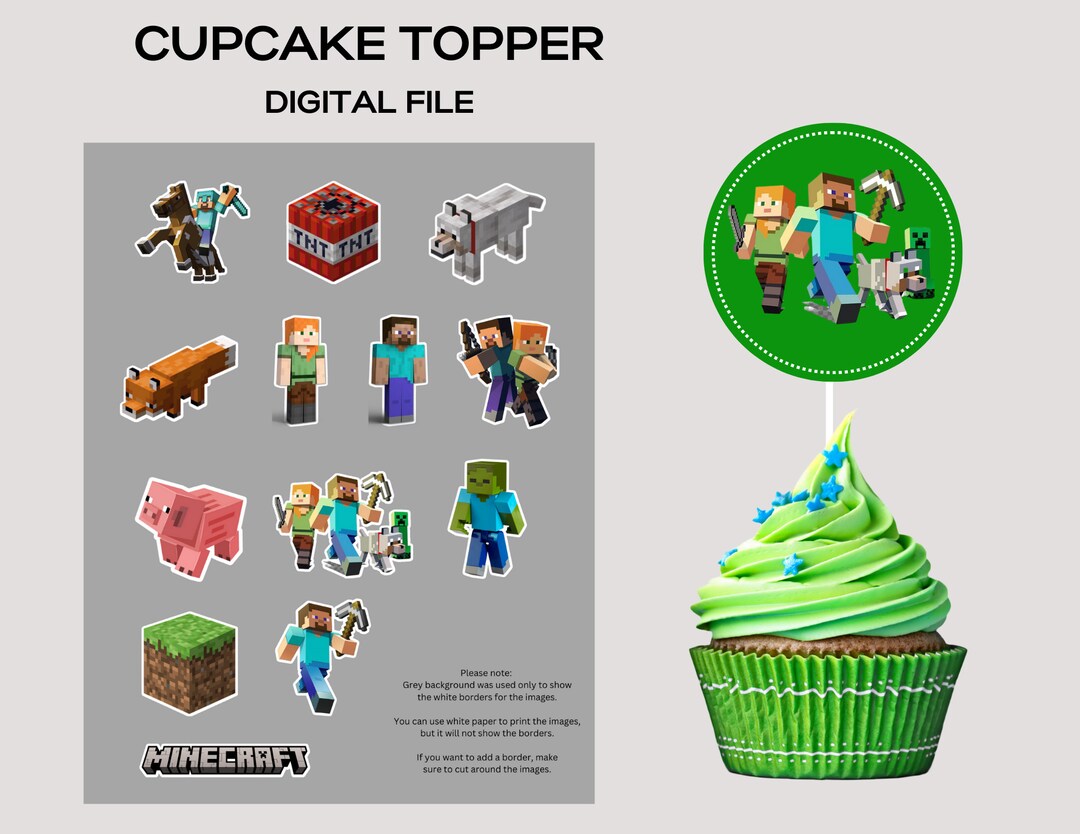 Minecraft Cupcake Topper, Minecraft Party, Minecraft Birthday Etsy