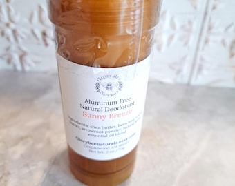 Full Size Natural Deodorant, 2 oz. Aluminum Free WITH Baking Soda Unisex Scent - "Sunny Breeze" - Citrus Scented Handmade