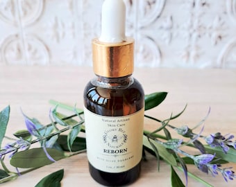 Luxury Skin Facial Serum "Reborn" with Olive Squalane, Pomegranate, Peach, Rose Hip & Jojoba Oil, Vit E, Frankincense Lavender Essential Oil