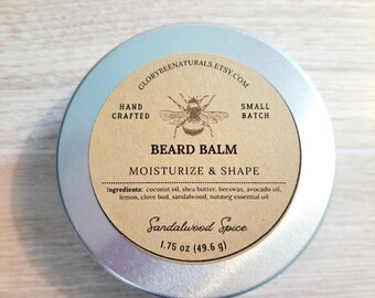 Handcrafted Sandalwood Beard Balm: Natural Moisturizing & Shaping (2 oz) Tin, Sandalwood and Clove Bud, Pure Men's Grooming