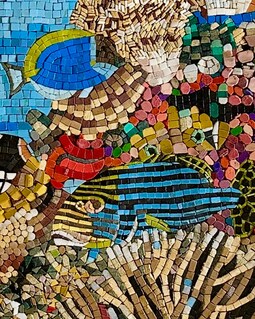 水中の海の生き物モザイク - 手作りの壁アート - 石、大理石