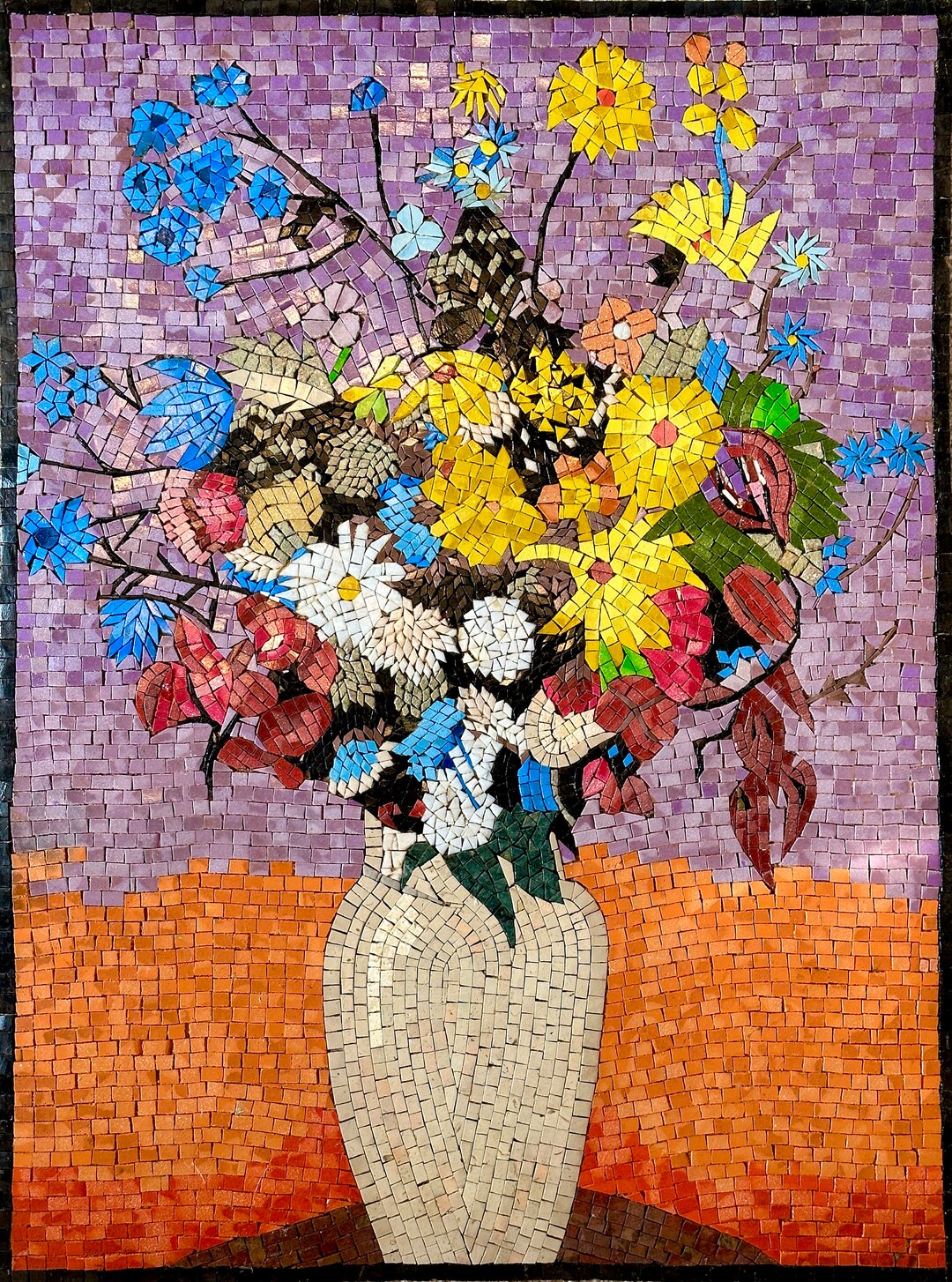 White Vase With Flowers Handmade Mosaic Wall Art Reproduction odilon — free download