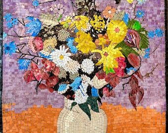 花瓶に生けられた豪華な花束のモザイクアート - Etsy 日本