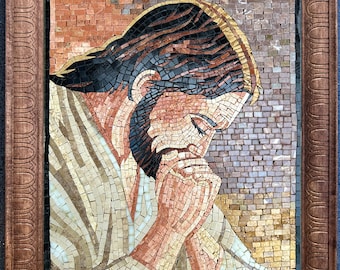 WITH FRAME Mosaic of Jesus Praying - Handmade Sacred Christian Wall Art, Religious Icon, Ready to Hang, Natural Stone