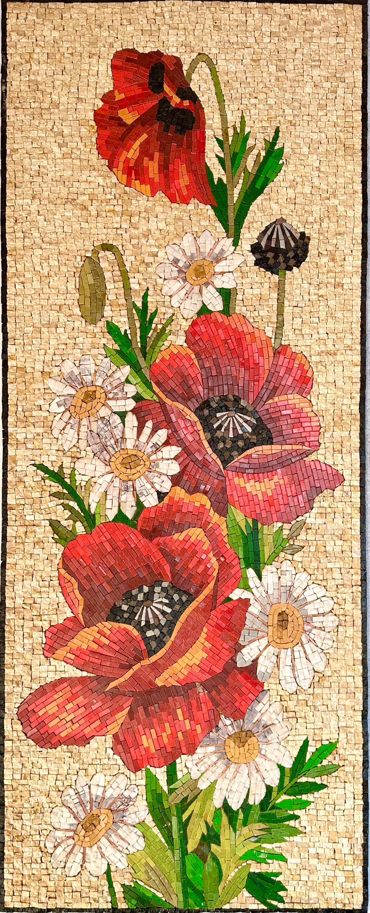 MAGNIFICENT MOSAIC ART - Poppy Flowers- Natural Stone Mural