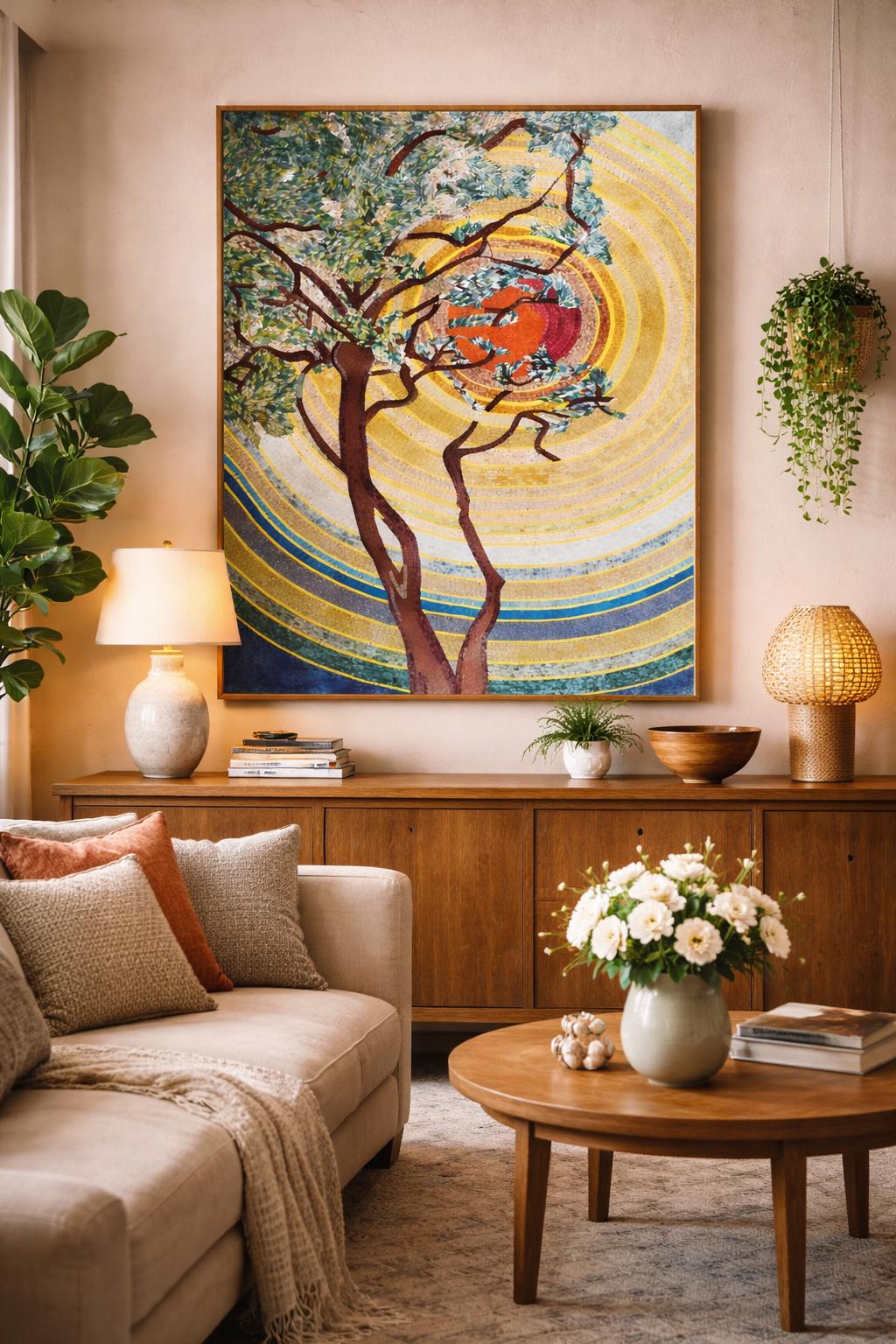 Handmade Mosaic Art - Summer Sun - Natural Stone - Home Decoration