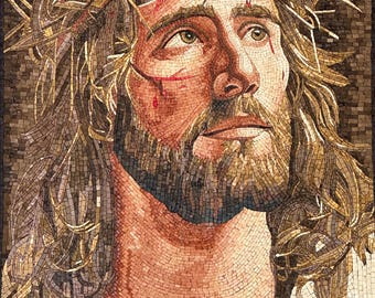 Jesus Christ Mosaic - Religious Handmade Wall Art - Natural Stone - Home Decoration - Elaborate Detail - Custom Size