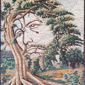 Jesus Mosaic Wall Art - Tree of Life Religious Artwork | Handmade Stone & Marble Mosaic | Christian Spiritual Symbolism Decor - Custom Sizes