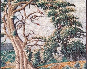 Jesus Mosaic Wall Art - Tree of Life Religious Artwork | Handmade Stone & Marble Mosaic | Christian Spiritual Symbolism Decor - Custom Sizes