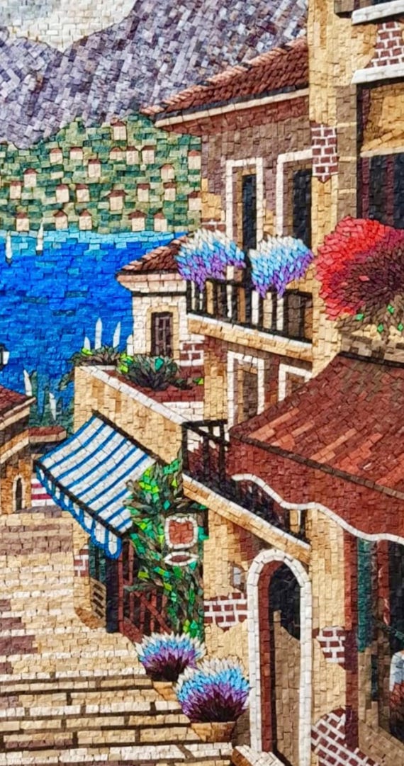 Italian Street & Lake Como Handmade Stone Mosaic Art