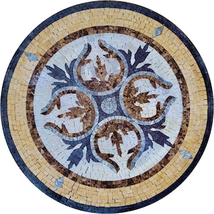 Round Floral Medallion Mosaic - Handmade Natural Stone Tile Art for Floors & Walls, Classic Decorative Marble Mosaic, Any Size Custom Design