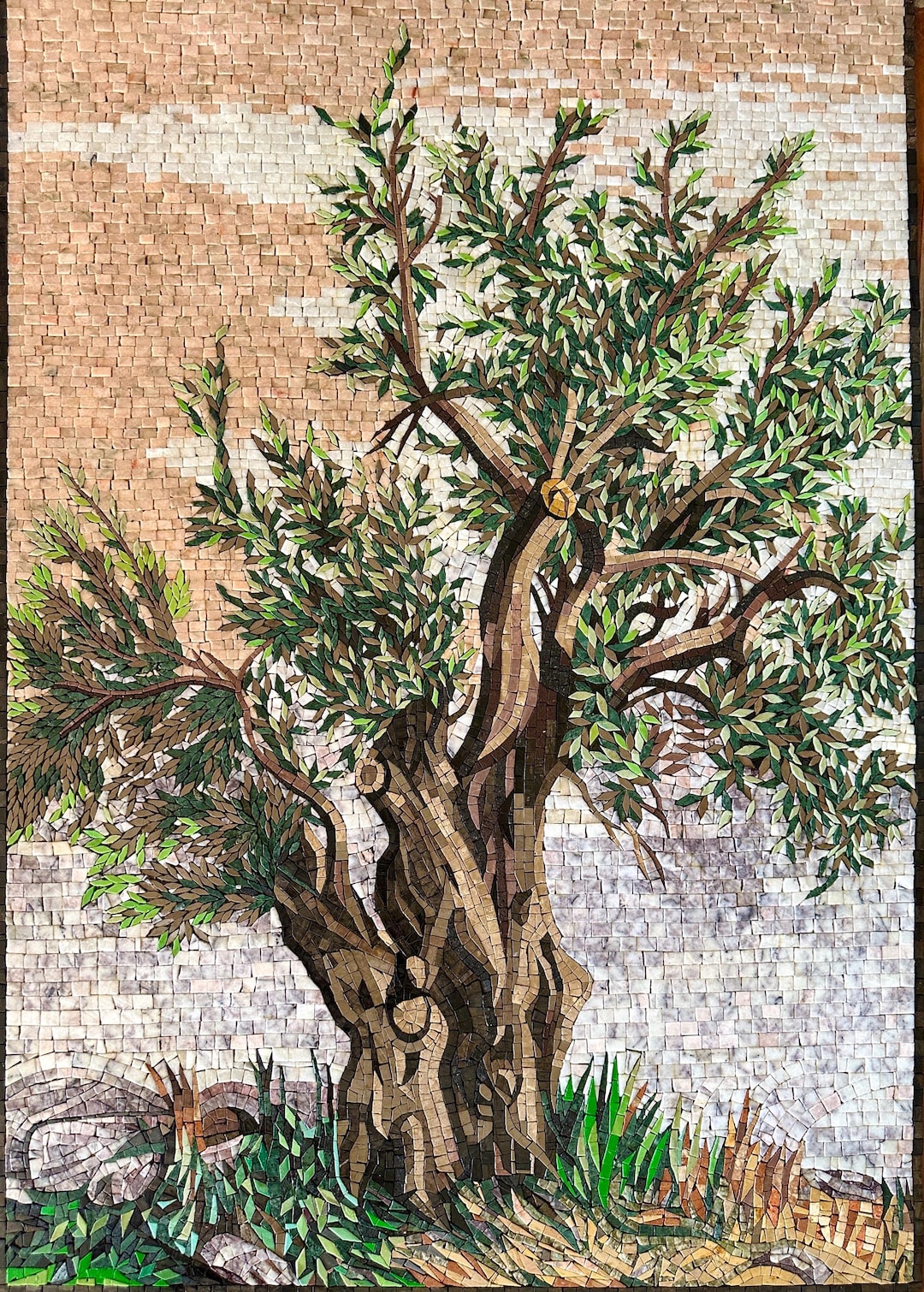Olive Tree - Natural Stone Wall Art - Handmade Mosaic Tile Art - Custom ...