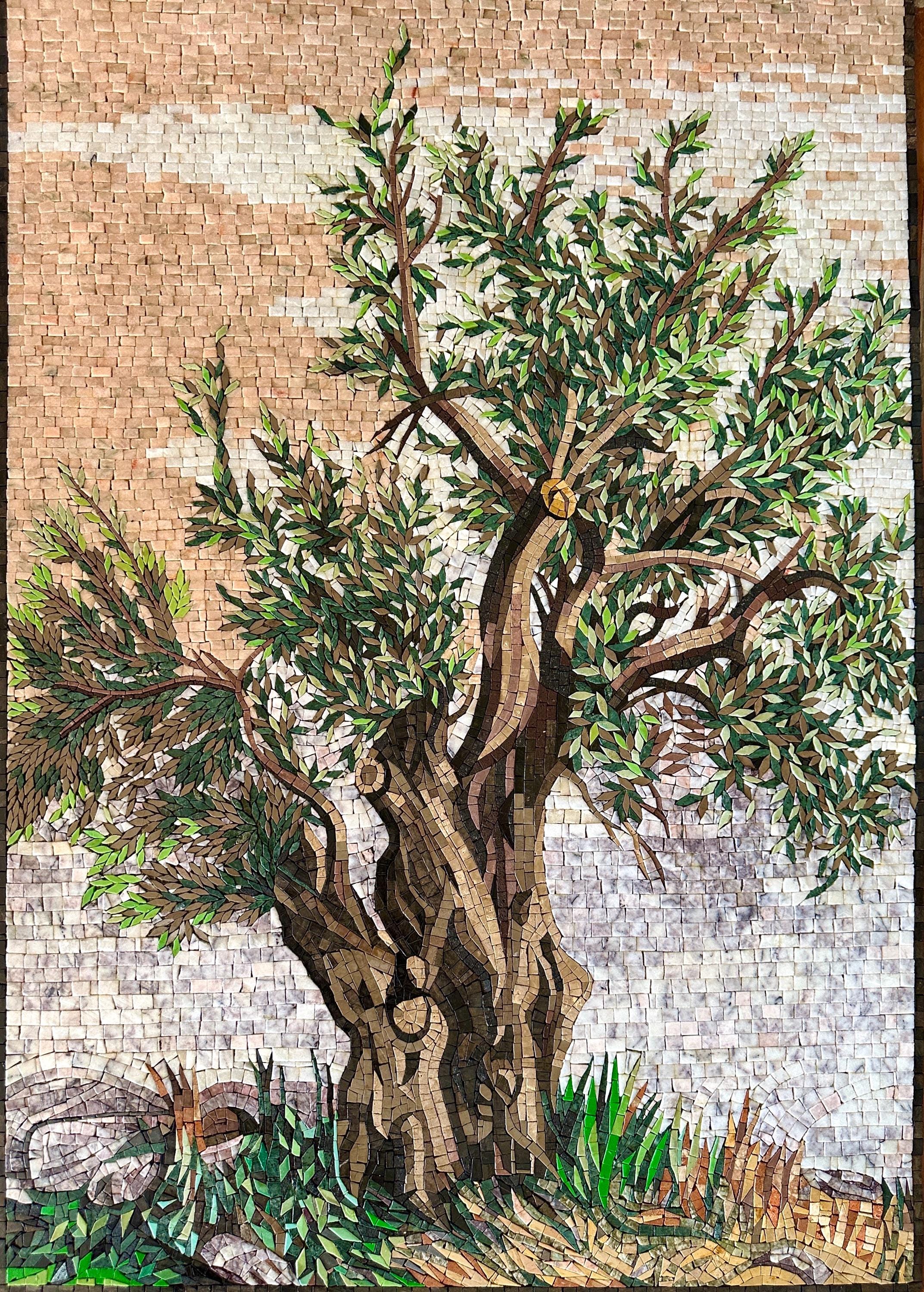 Olive Tree - Natural Stone Wall Art - Handmade Mosaic Tile Art