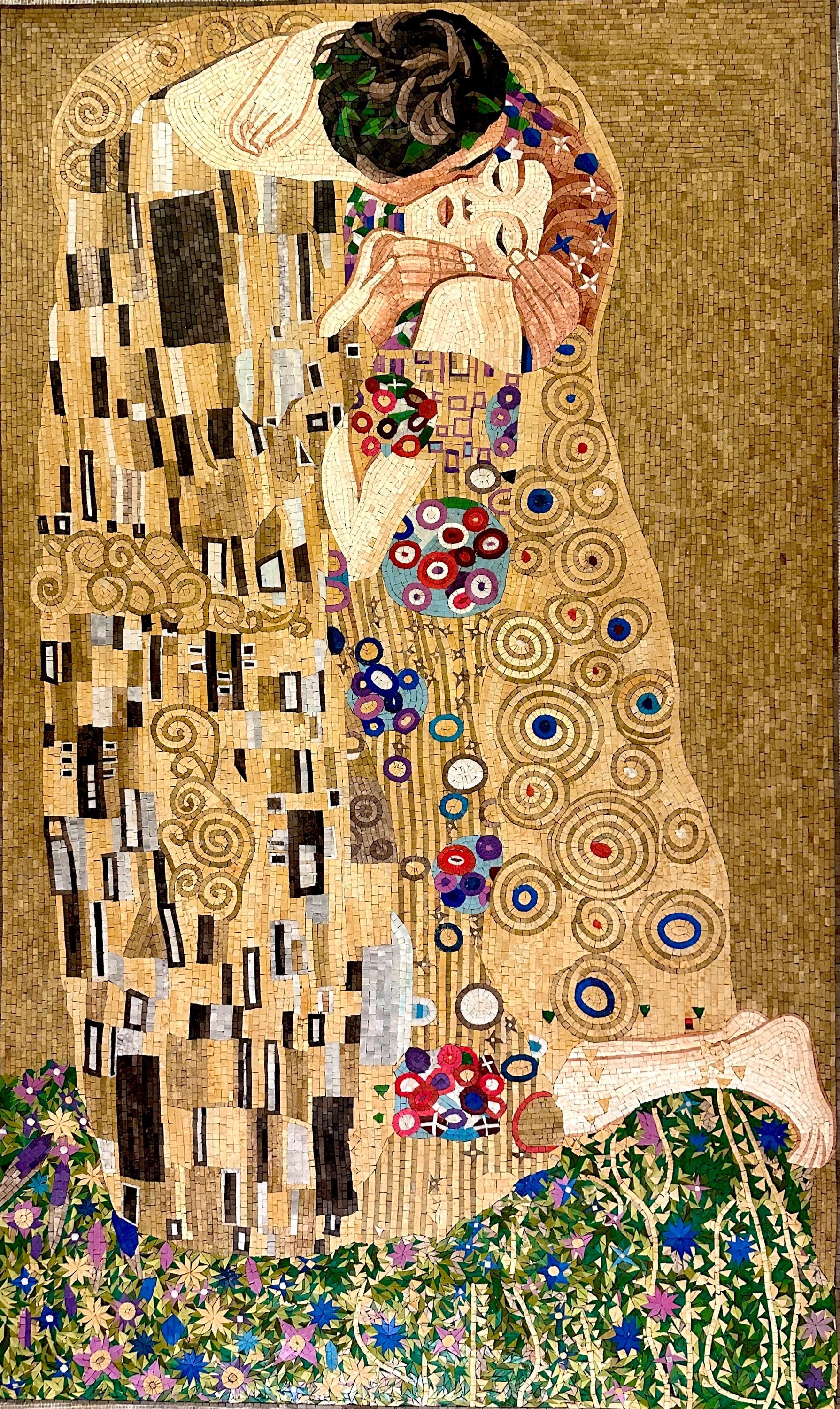 グスタフ・クリムト　モザイクアート 接吻（グスタフ・クリムト複製） - 手作りモザイク壁画 - 天然石壁画
