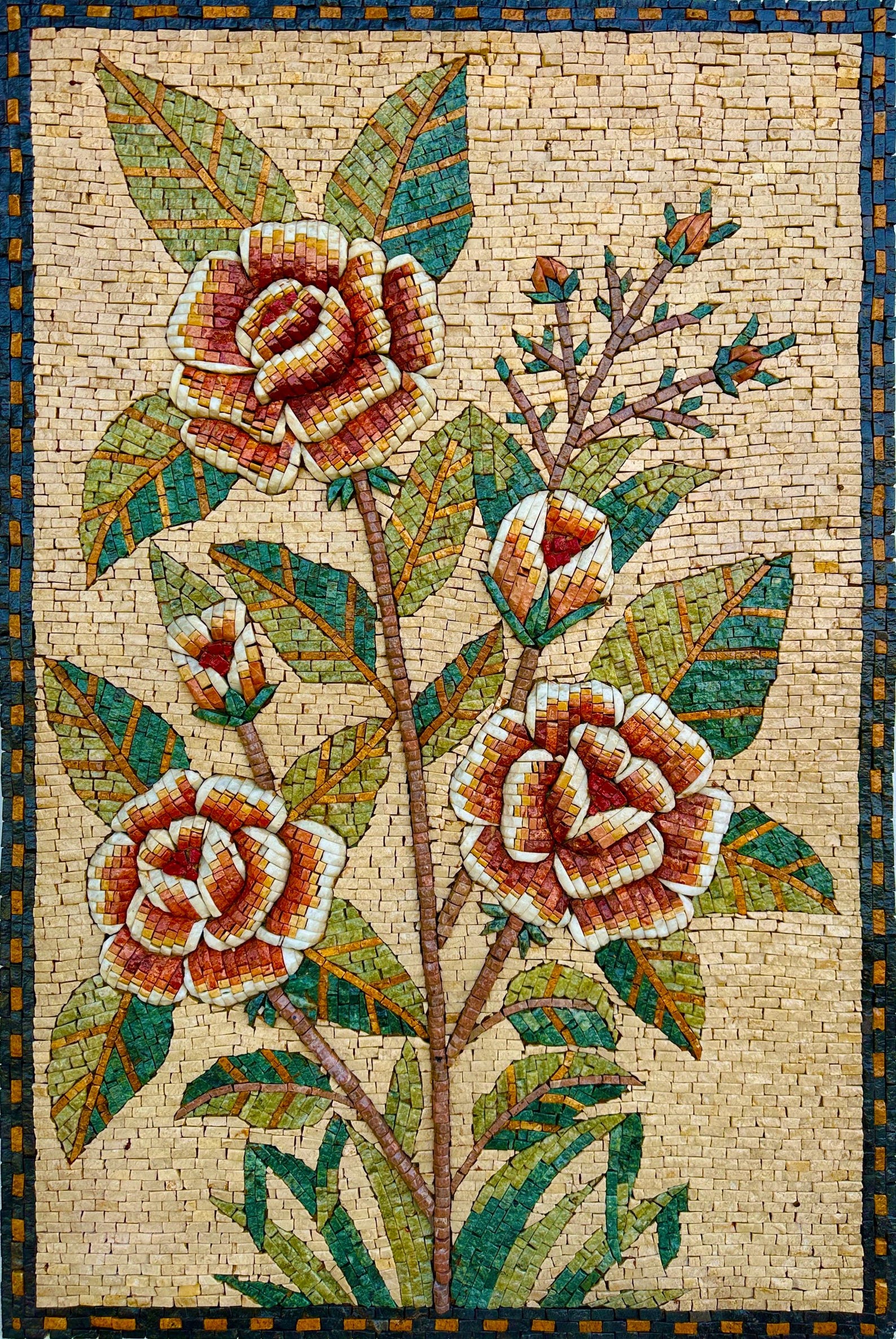 FLOWER MOSAIC - Handmade Wall Art - Marble Tile - Natural Stone ...