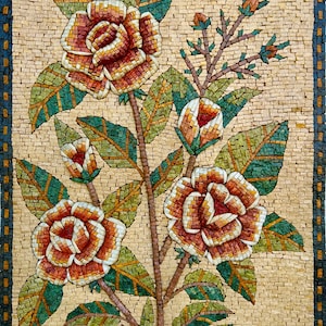 BLUMEN MOSAIK - Handgemachte Wandkunst - Marmorfliese - Naturstein - Benutzerdefinierte Größe - 3 dimensionales Stück - Innendekoration - Vintage Design