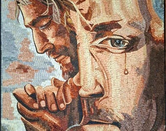 RELIGIOUS MOSAIC ART - Jesus In Prayer Handmade Wall Decor - Natural Stone - Christian Art - Custom Size - Mosaic Tile Art - Creative Design