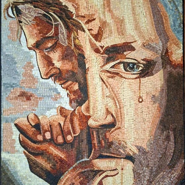 MOSAQUE D'ART RELIGIEUSE - Décoration murale faite main de Jésus en prière - Pierre naturelle - Art chrétien - Taille personnalisée - Art de carreaux de mosaïque - Design créatif
