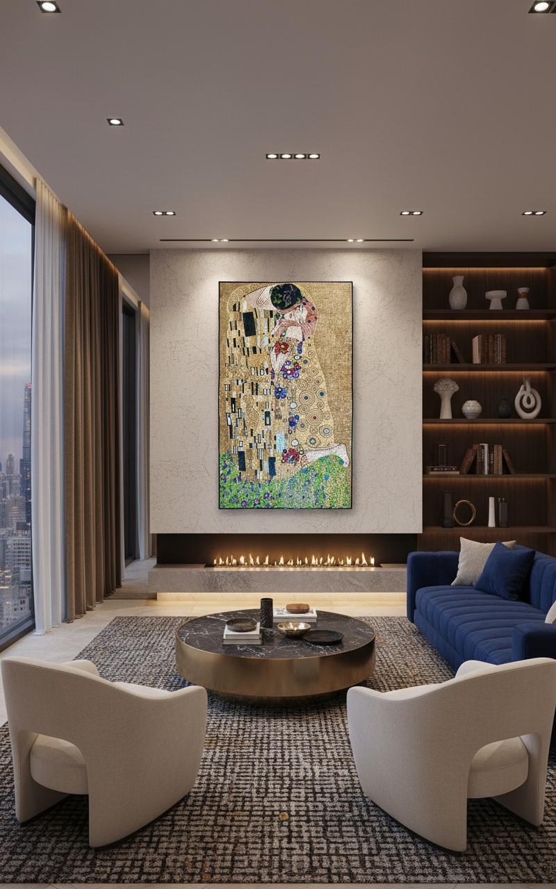 接吻（グスタフ・クリムト複製） - 手作りモザイク壁画 - 天然石壁画