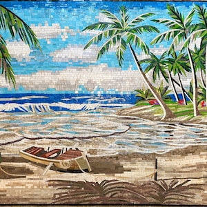 MOST POPULAR Mosaic Wall Art - Tropical Beach - Handmade Natural Stone Mural - Vibrant Colors - Elegant Home Decoration - Custom Sizes