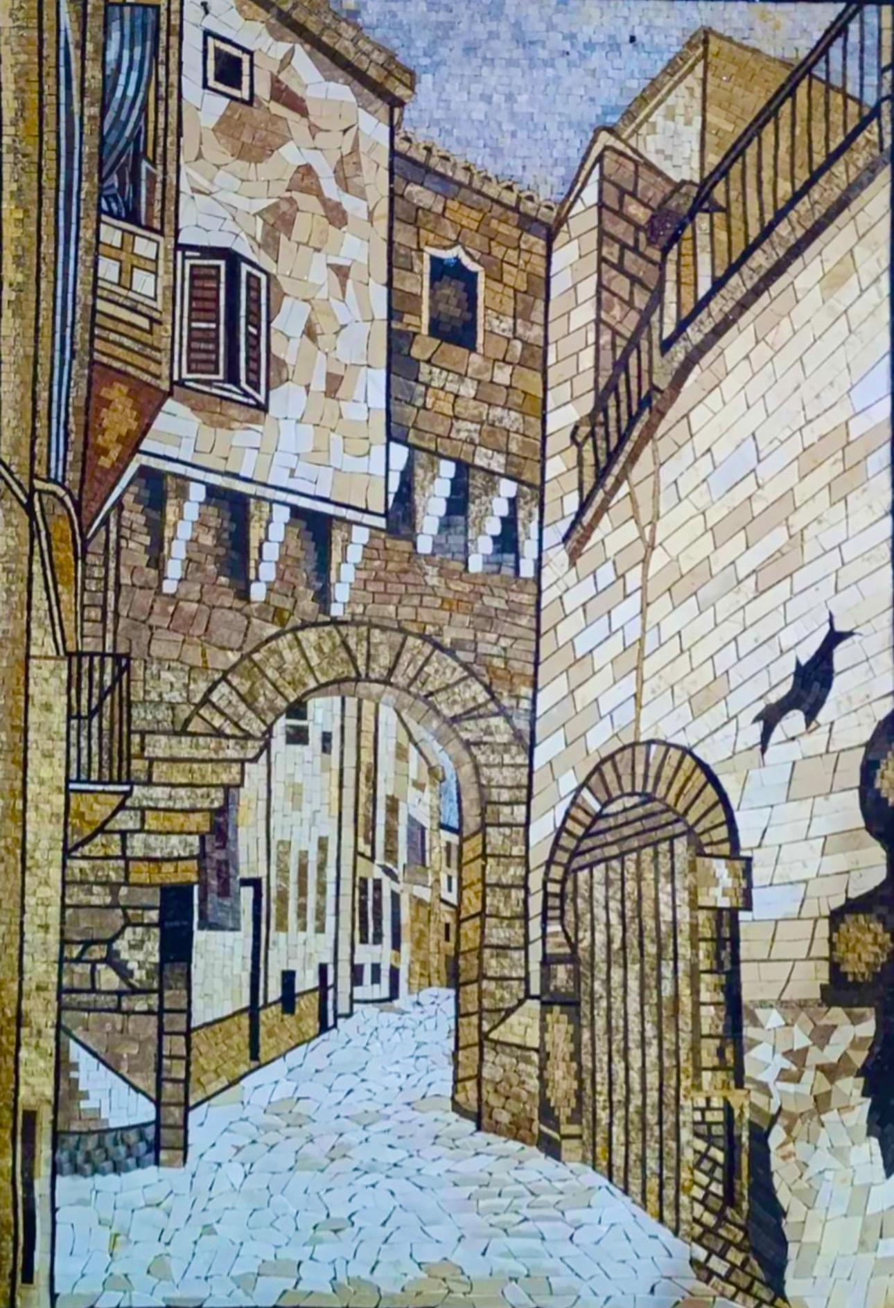 Italian Old Town Street Stone Mosaic | Handmade Mediterranean