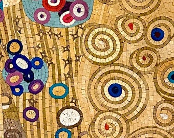 接吻（グスタフ・クリムト複製） - 手作りモザイク壁画 - 天然石壁画