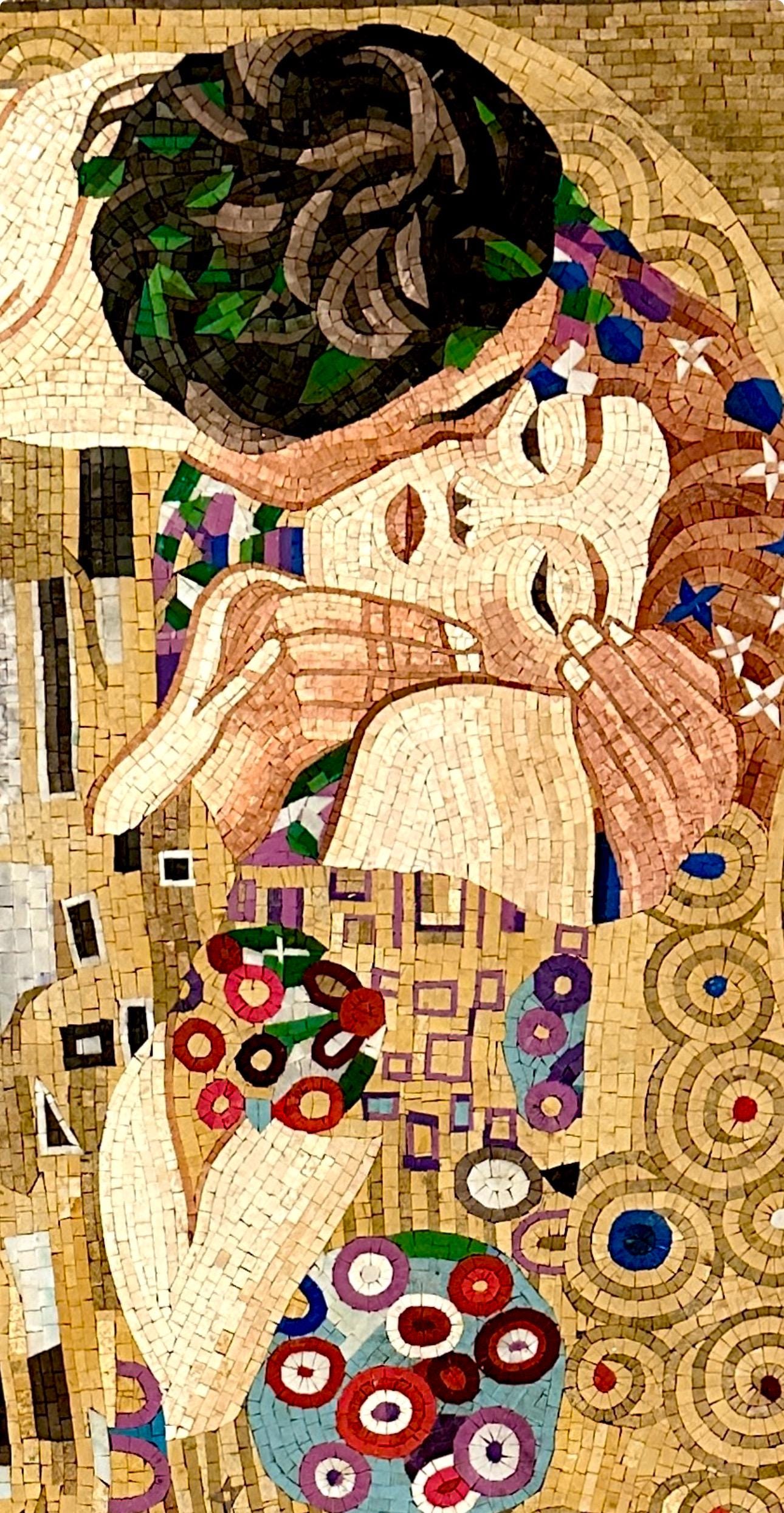 接吻（グスタフ・クリムト複製） - 手作りモザイク壁画 - 天然石壁画