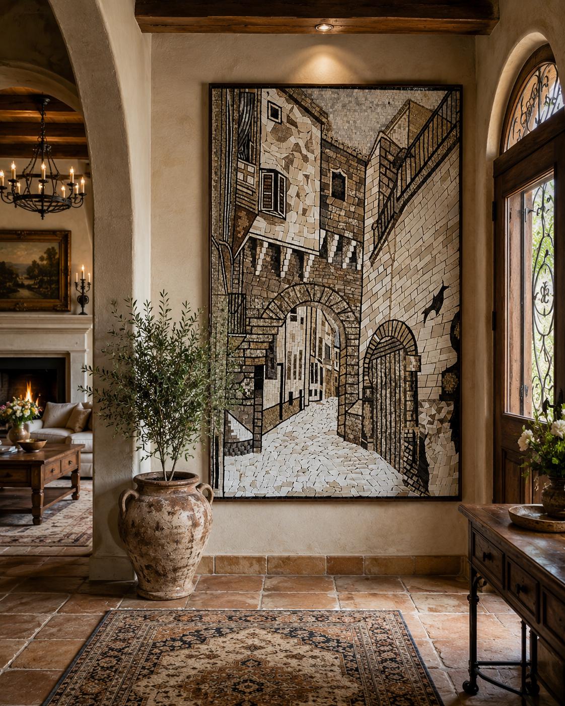 Italian Old Town Street Stone Mosaic | Handmade Mediterranean