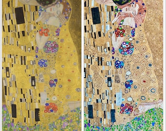 接吻（グスタフ・クリムト複製） - 手作りモザイク壁画 - 天然石壁画