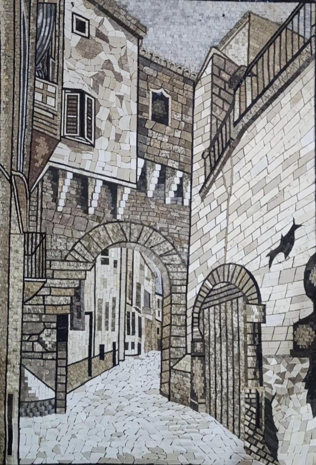 Italian Old Town Street Stone Mosaic | Handmade Mediterranean