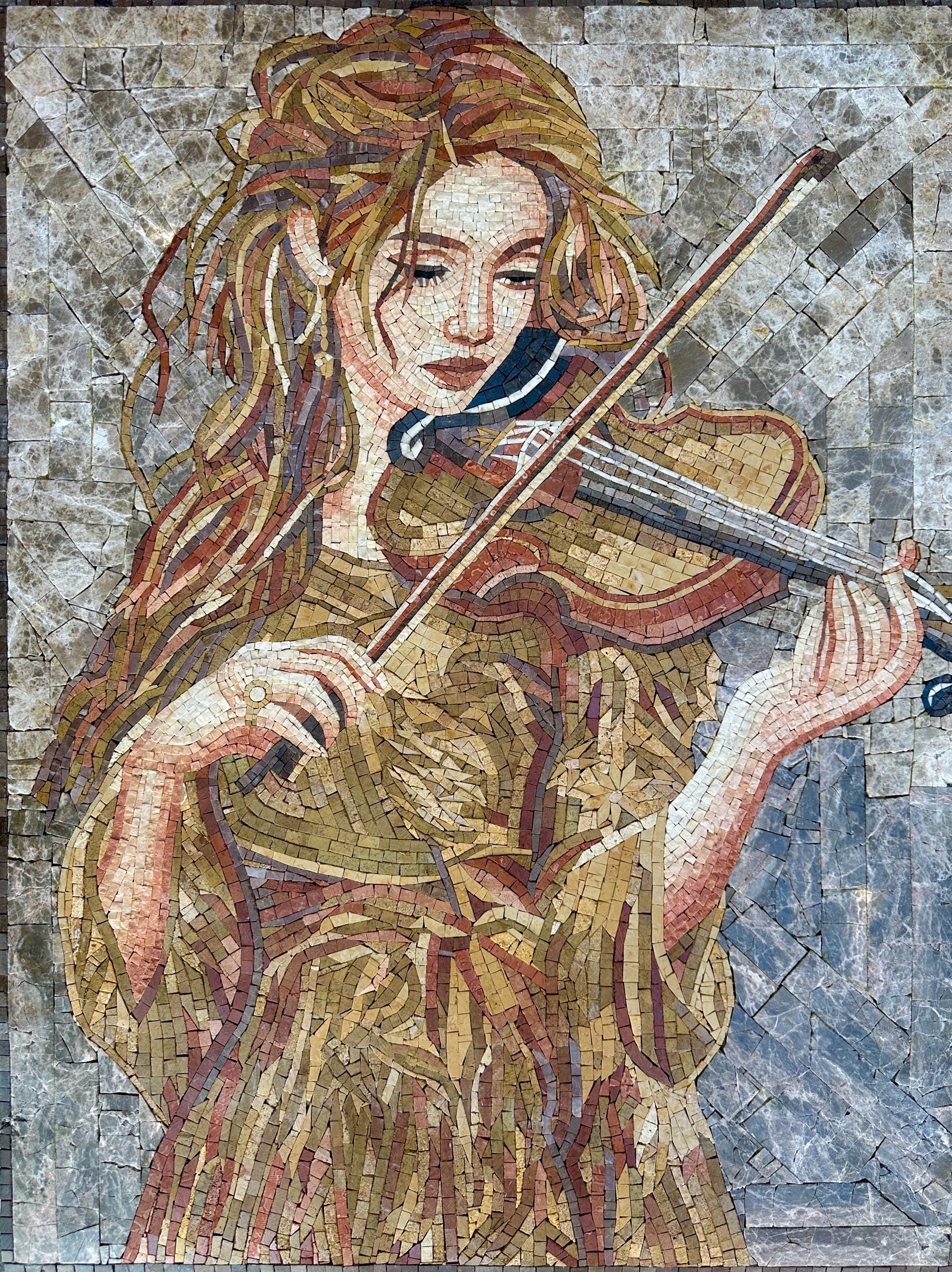 STONE MOSAIC ART - the Violinist - Handmade Art - Natural Stone