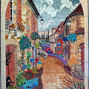 Mosaic Wall Art - European Village - Home Decoration - Spring and Summer -  Stone Mosaic Tiles - Customized - Vibrant Colors - Marble Art
