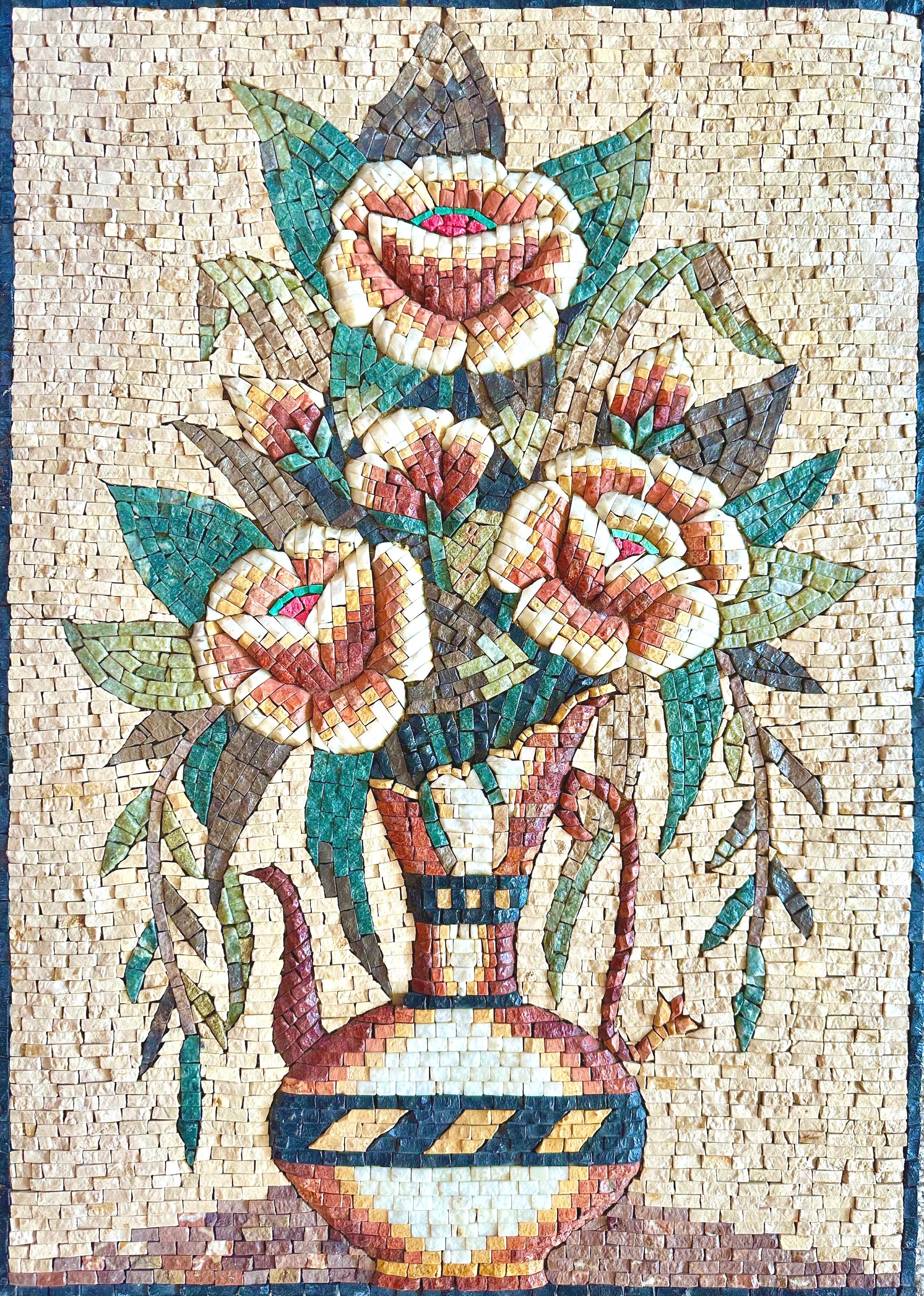 天然石モザイクアート 壁掛け 手作りモザイクアート - カラフルな花瓶 - 天然石と大理石 - 壁飾り