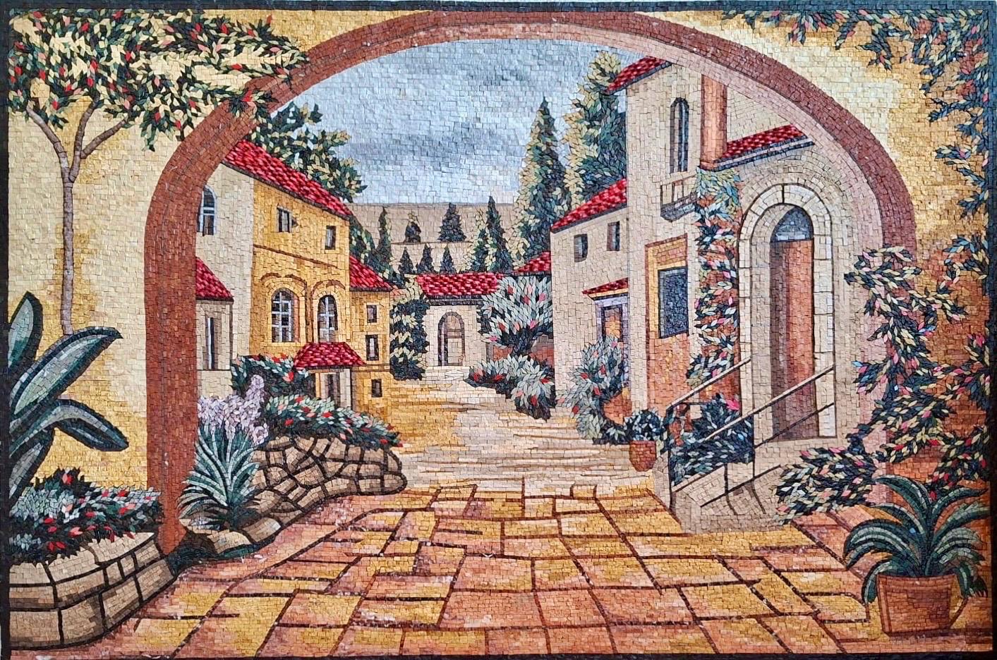 Italian Landscape Mosaic - Handmade Wall Art With Tuscan Archway
