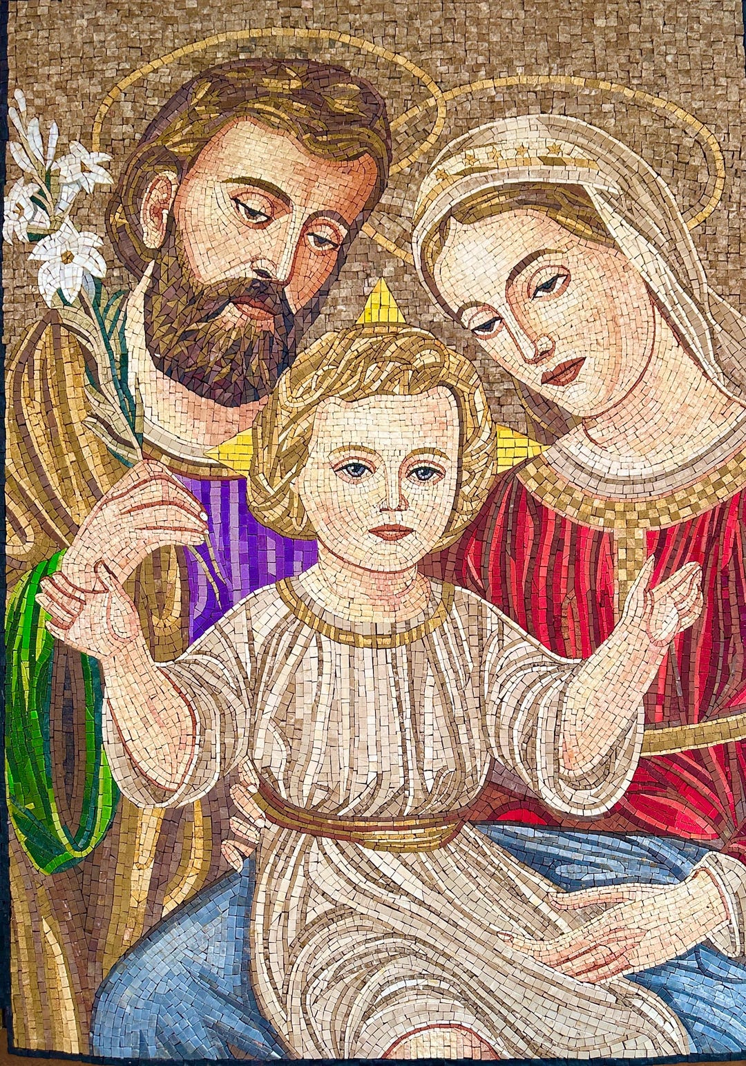 Religious Mosaic Art - Holy Family - Stone & Marble - Handcrafted Tile ...