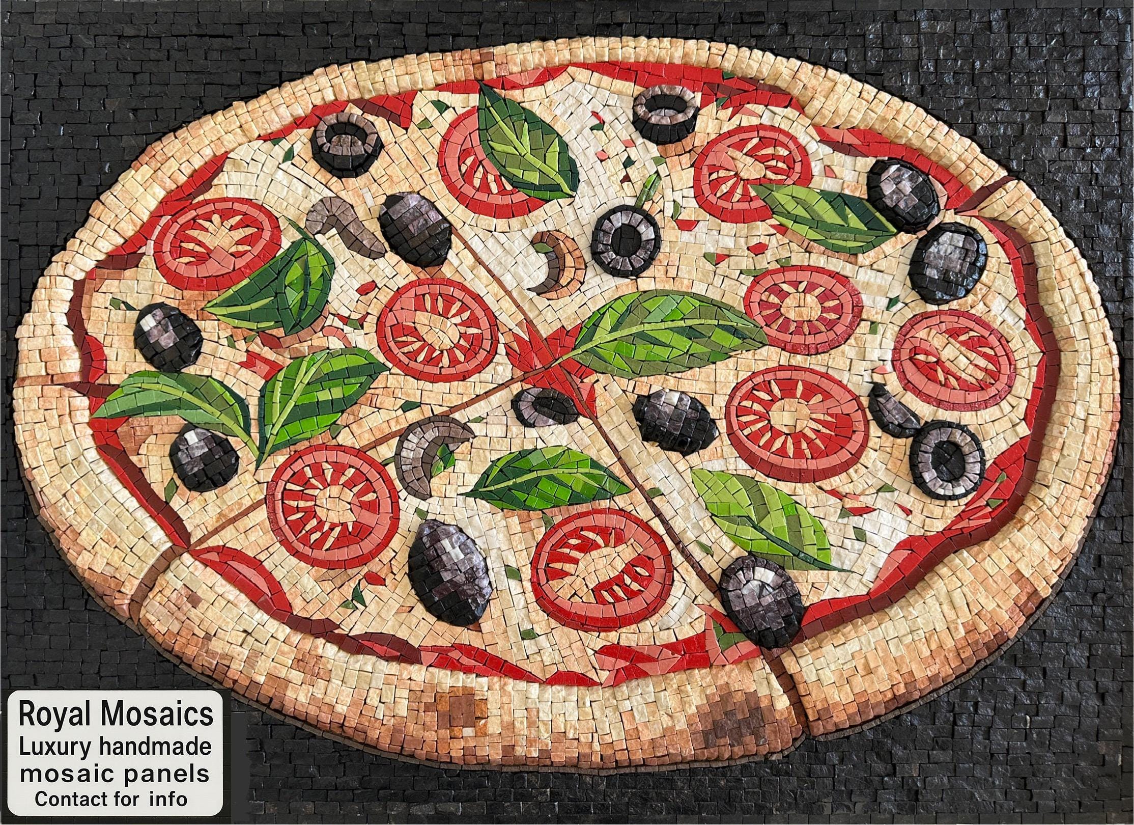 Pizza Mosaic Wall Art - Handmade Stone Mosaic, Kitchen Backsplash