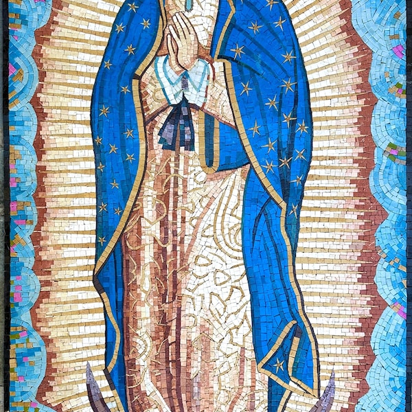 Unsere Liebe Frau von Guadalupe - Religiöse Mosaikkunst - Jungfrau von Guadalupe - Handgemachte Marmor- und Steinfliesen - Wohnkultur
