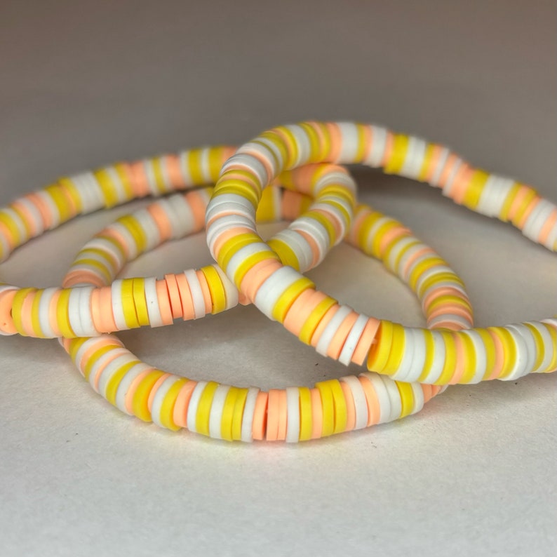 Sunset Colored Heishi Clay Bead Bracelet // Orange, Yellow, White