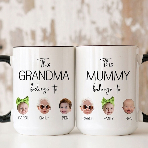 This Grandma Mom Belongs to Custom Photo Mug, Mother's Day Father's Day Gift For Grandparents From Grandchildren, Gift For Him Her,Faces Mug
