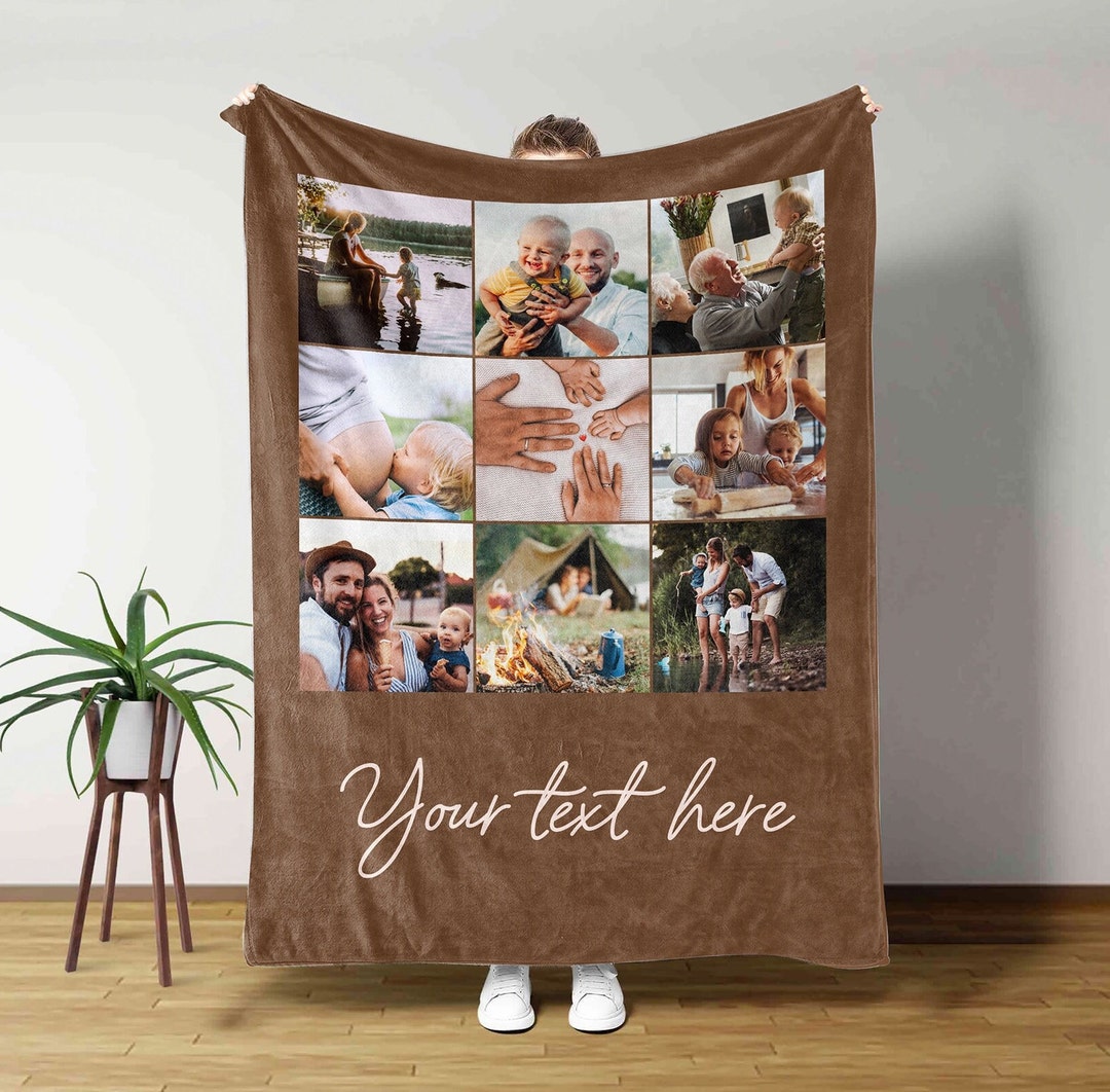 Custom Photo Blanket Collage, Personalized Picture Blanket With Text