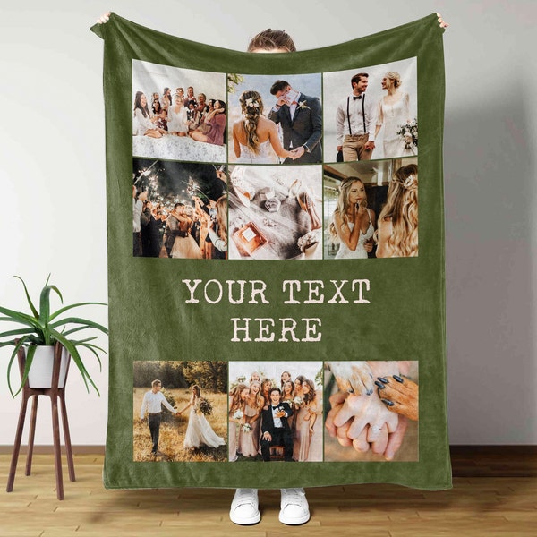 Custom Photo Blanket Collage, Personalized Picture Blanket With Text, Family Blanket, Memorial Blanket, Best Friend Gift, Anniversary Gift