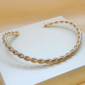 Gold Neck Wire Choker, Braided Necklace for Women, Rigid Thick Choker Collar, Open Choker Necklace, 18K Gold-Plated Statement Fancy Jewelry