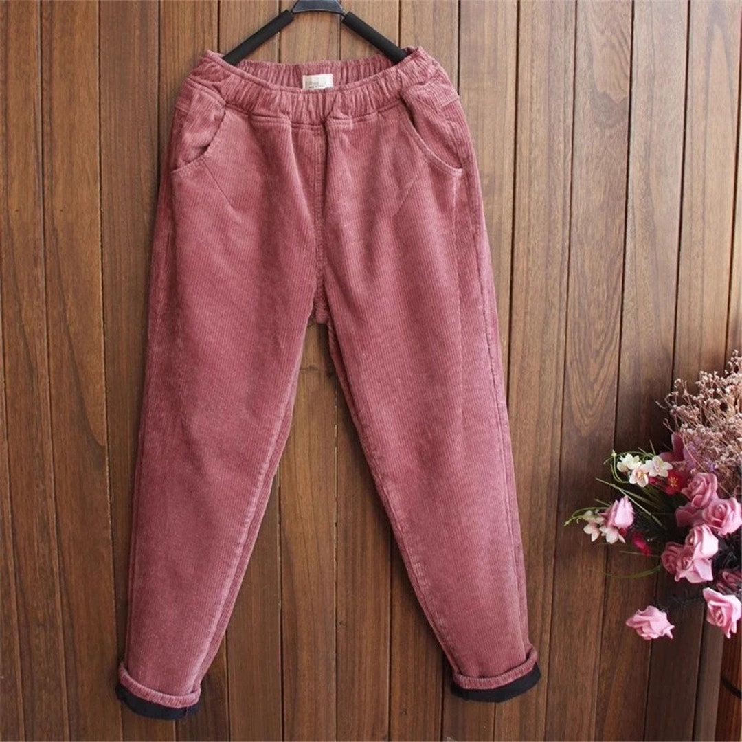 Women Winter Casual Pure Color Corduroy Harem Pants 1